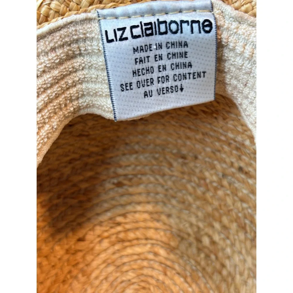 Liz Claiborne Vintage Woven Straw Sun Hat Tan Wide Upturned Brim Summer Beach
